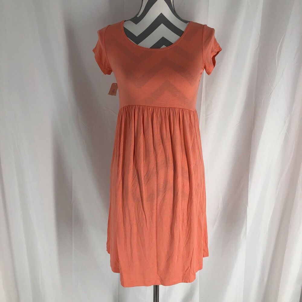 Chris & Carol Solid Jersey Knit Short Dress Small Coral